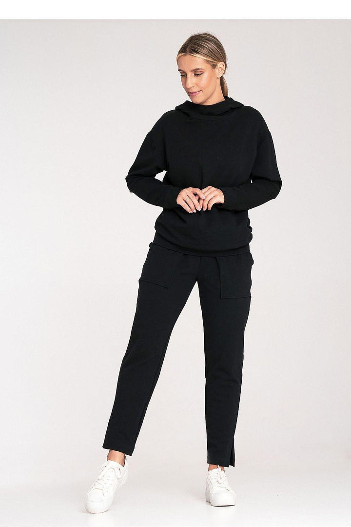 Cotton Hoodie with Loose Collar and Ribbed Cuffs - Ludowika 