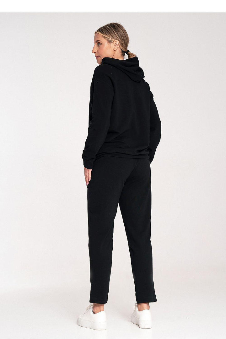Cotton Hoodie with Loose Collar and Ribbed Cuffs - Ludowika 