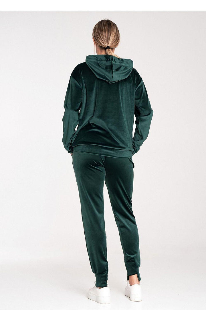 Women's Velour Hooded Sweatshirt with Loose Collar and Ribbed Hem - Ludowika 