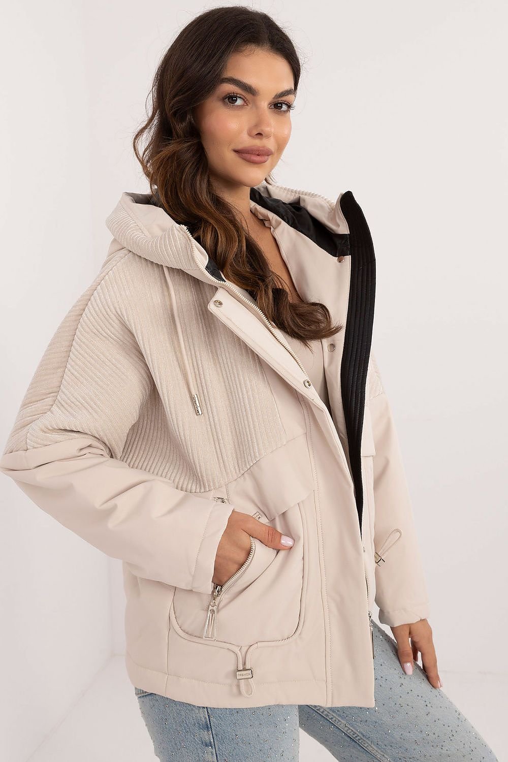 Women's Transitional Quilted Jacket with Hood and Zippered Pockets