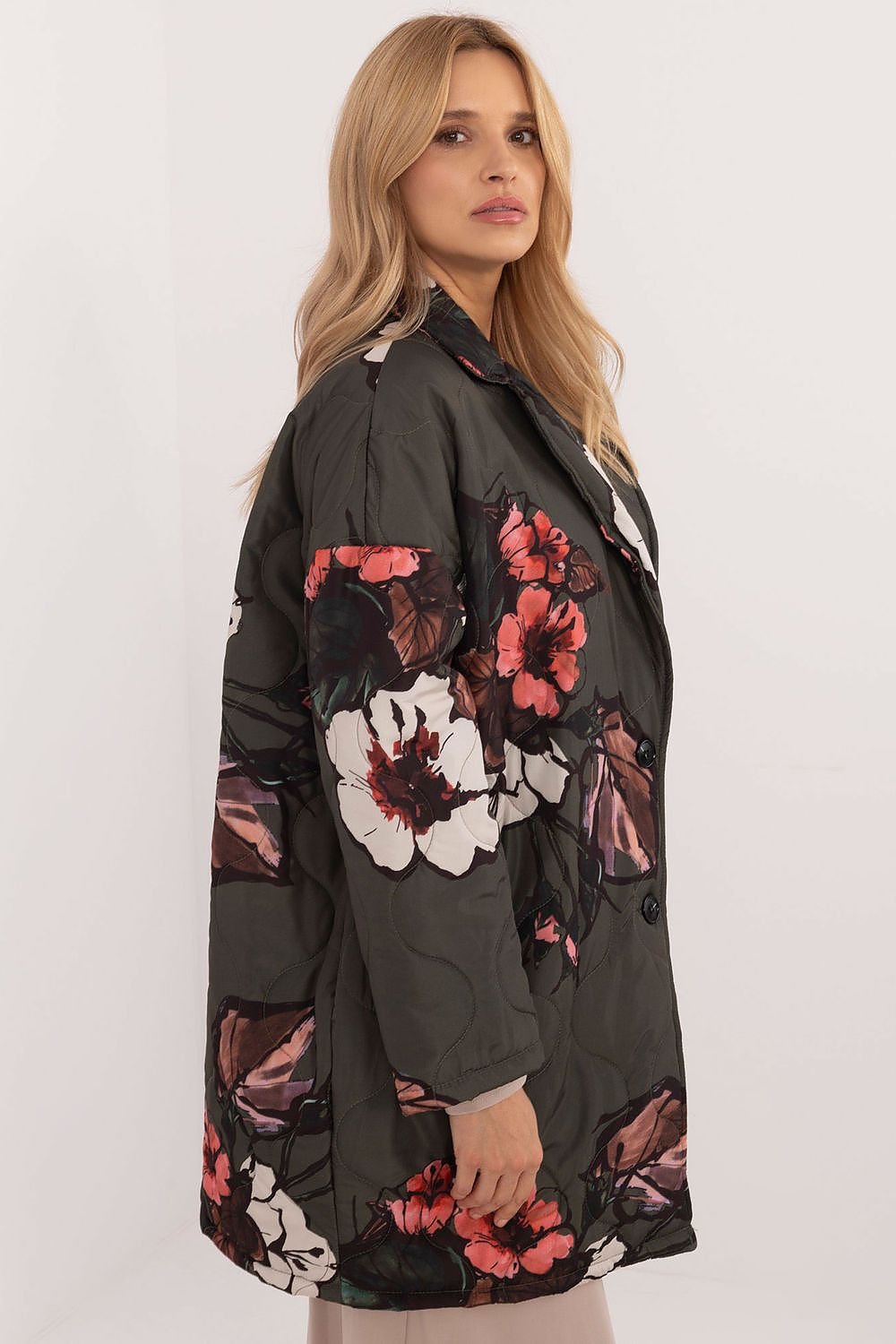 Veste matelassée surdimensionnée à imprimé floral marron pour femme