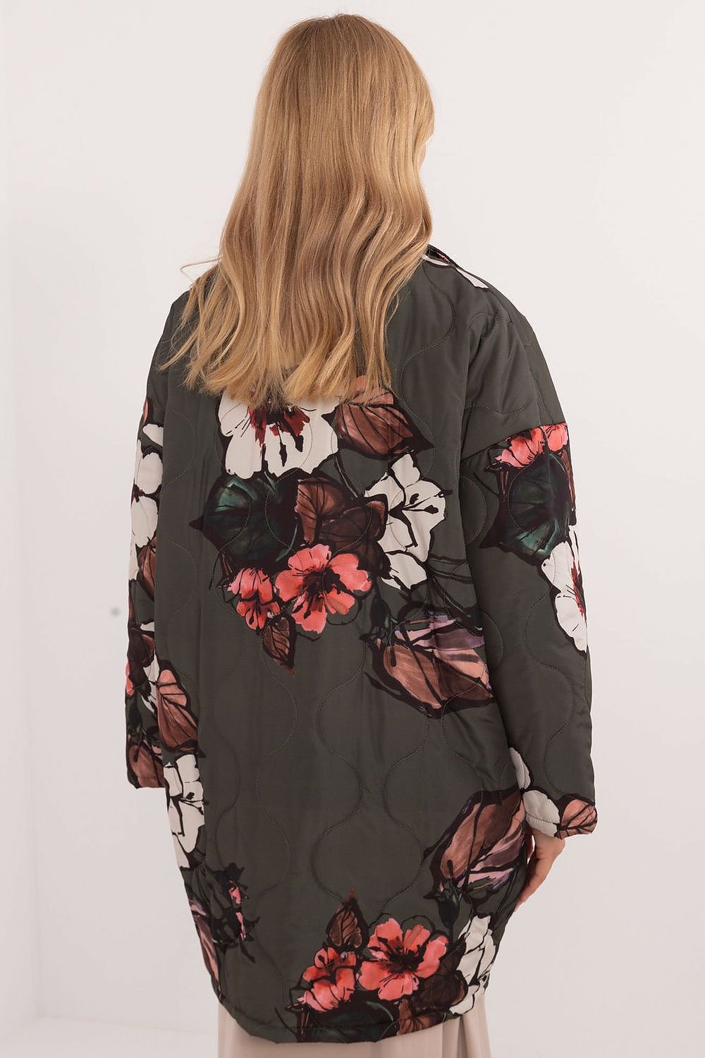 Veste matelassée surdimensionnée à imprimé floral marron pour femme