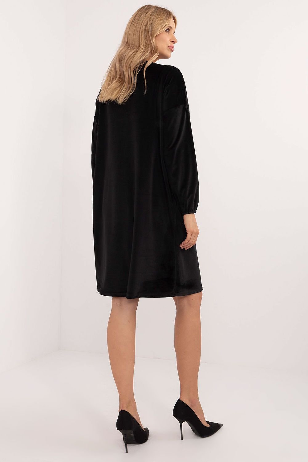 Velour Midi Dress with Heart Neckline and Decorative Creases