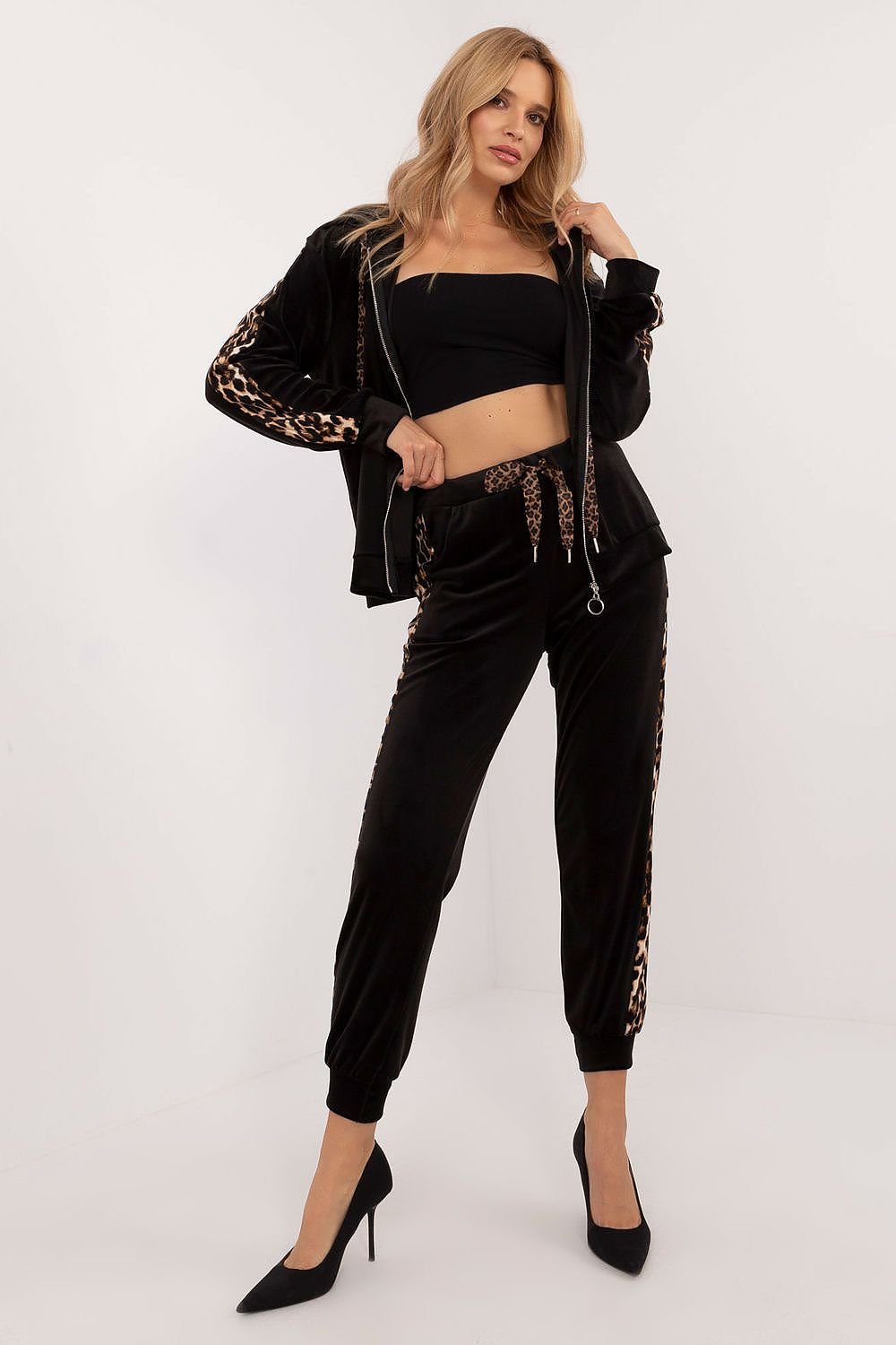 Leopard-Stripe Velour Blouse & Pants Set