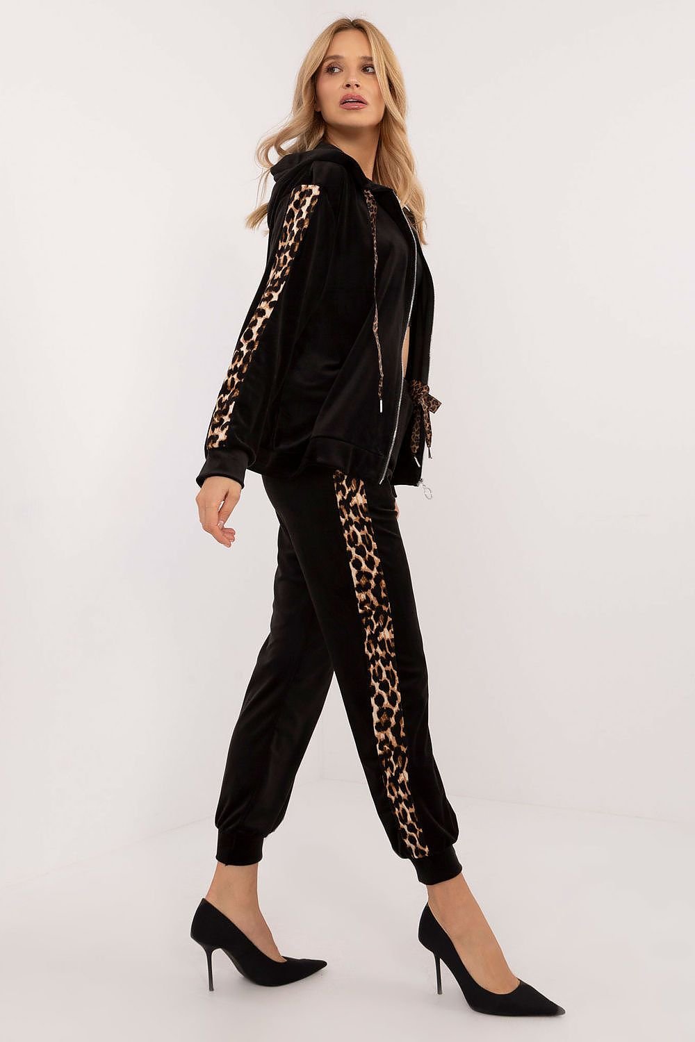 Leopard-Stripe Velour Blouse & Pants Set