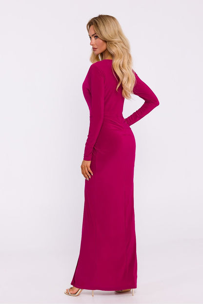 Stretch Knit Maxi Dress with V-Neck, Front Knot, and High Slit