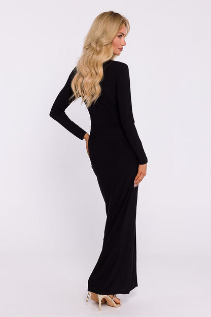 Stretch Knit Maxi Dress with V-Neck, Front Knot, and High Slit