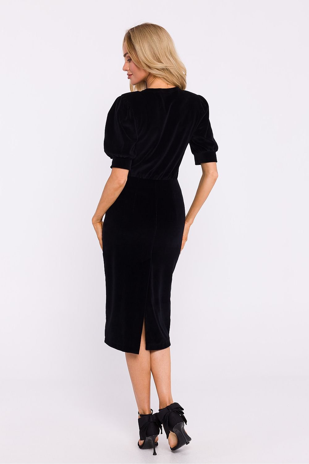 Velour Knit Dress with Waist Cut and Pencil Bottom