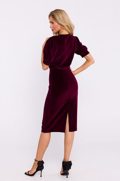 Velour Knit Dress with Waist Cut and Pencil Bottom