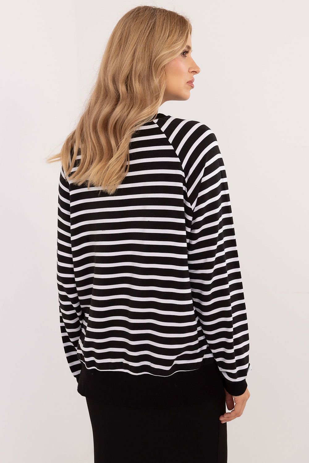 Striped Everyday Blouse with Round Neckline and Side Slits