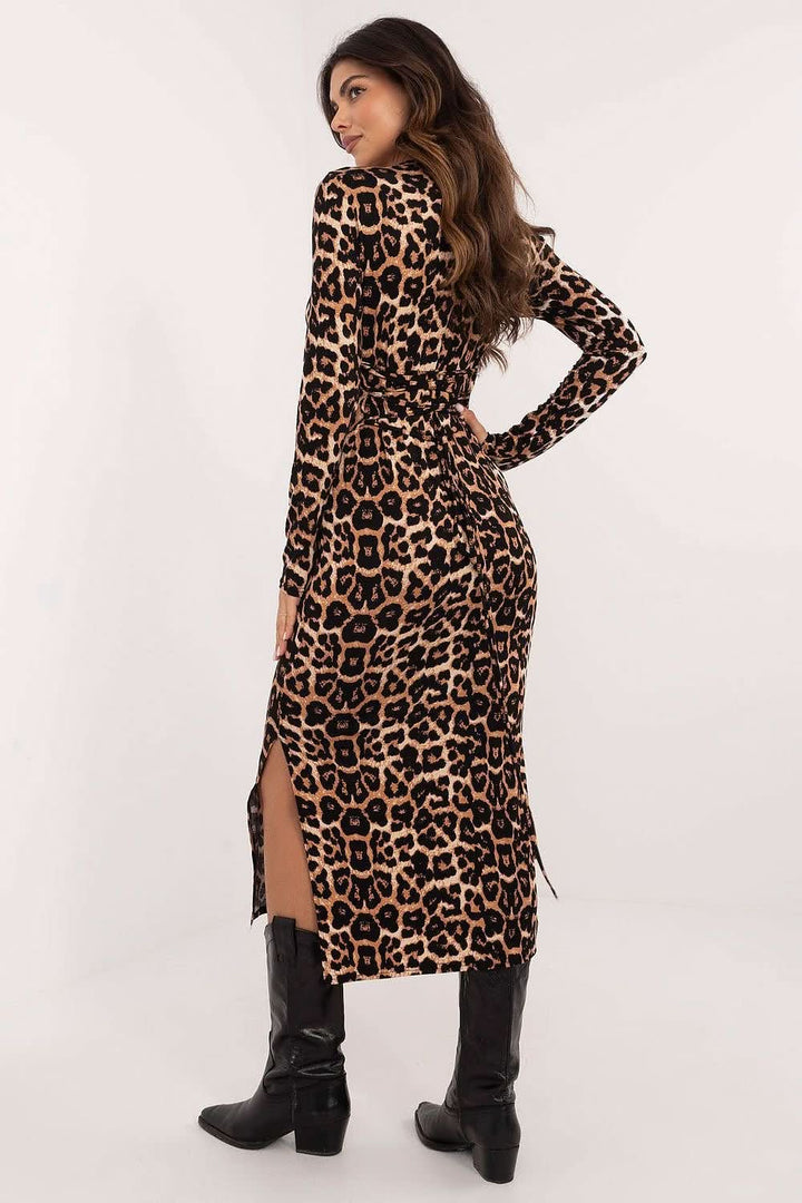 Pencil Cut Dress with Bold Animal Print and Corset Lacing - Ludowika 