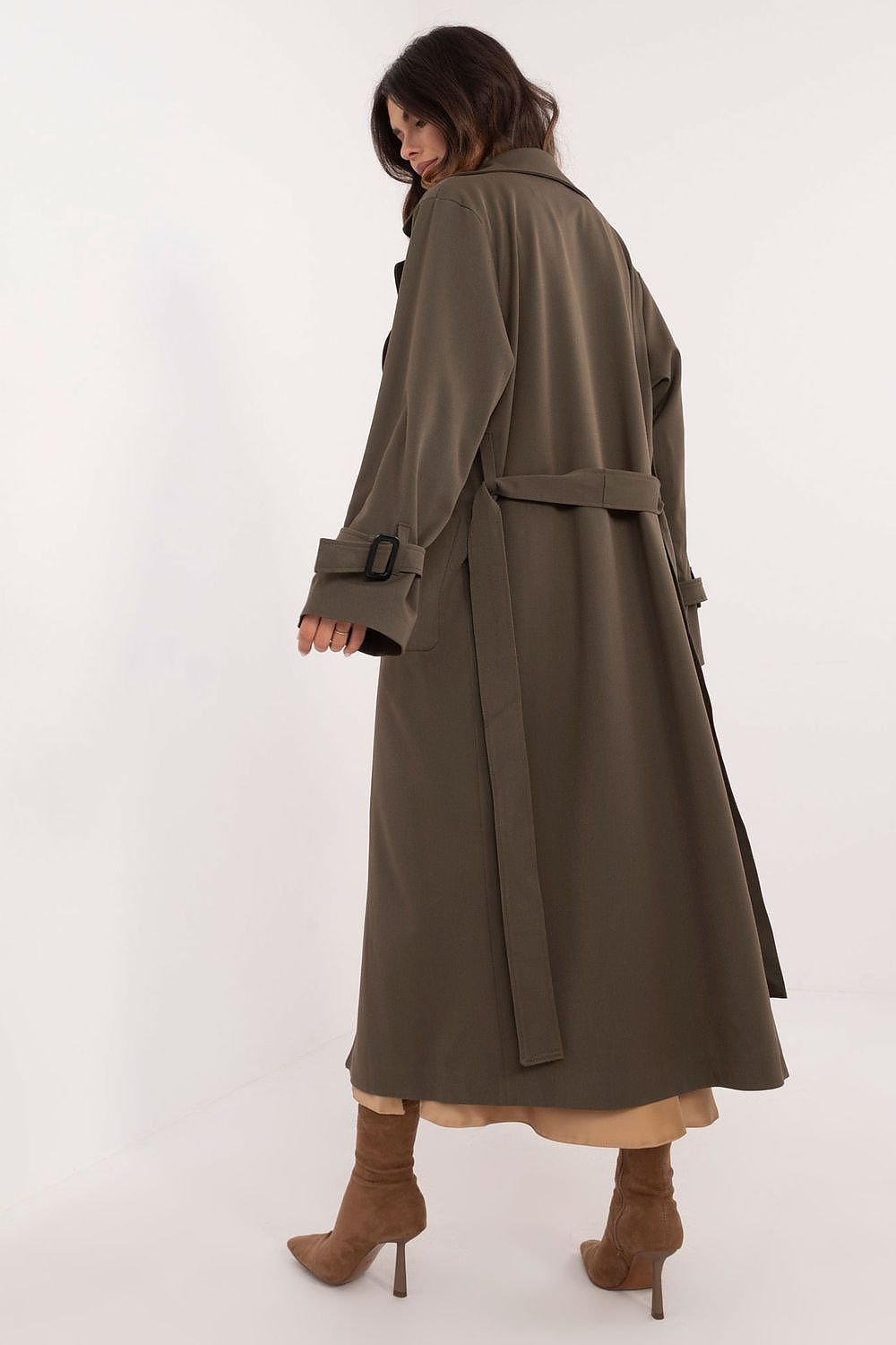 Trench-coat élégant pour femme, longueur mi-mollet, avec ceinture à nouer