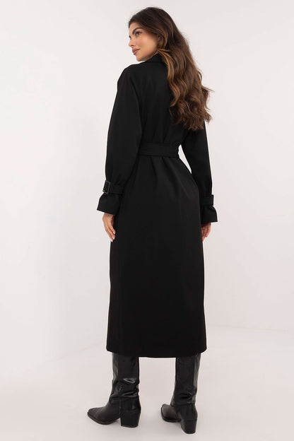 Trench-coat élégant pour femme, longueur mi-mollet, avec ceinture à nouer