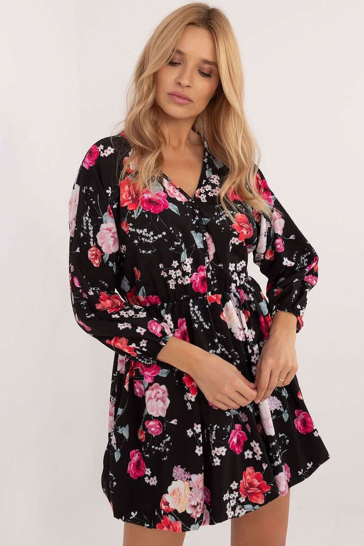 Floral Bombshell Dress with Heart Neckline and Flared Cut - Ludowika 