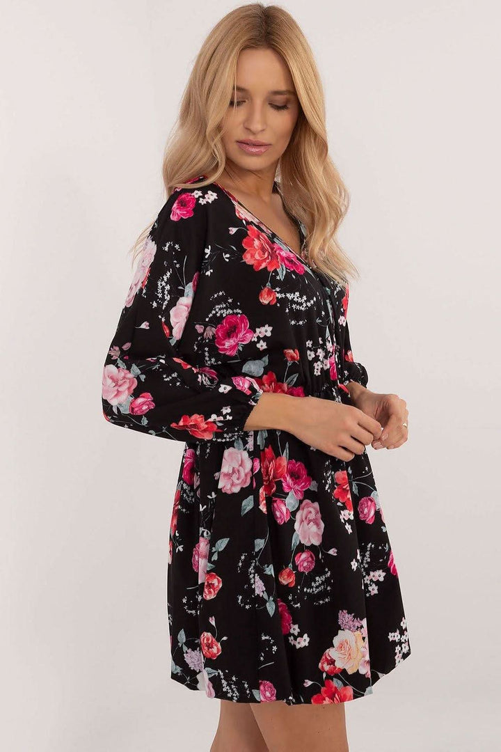 Floral Bombshell Dress with Heart Neckline and Flared Cut - Ludowika 