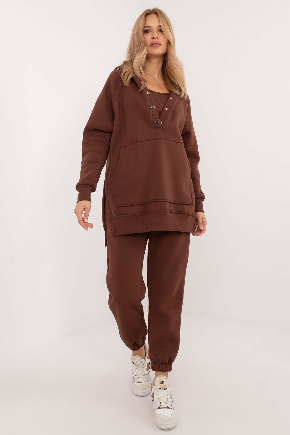 Women's Warmed T-Shirt, Sweatshirt, and Pants Set with Mélange Pattern