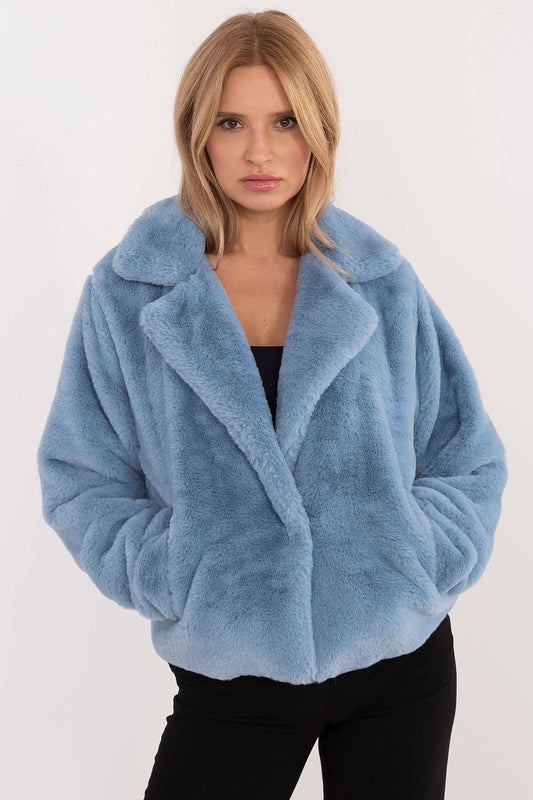 A chic fur jacket with a lined collar, crafted from viscose for comfort and style. Featuring a smooth design, long sleeves, and a snap closure for warmth and protection, this lightweight jacket is perfect for everyday wear, work, or formal occasions. Slip pockets add practicality, while the classic cut ensures a versatile, casual-elegant look.