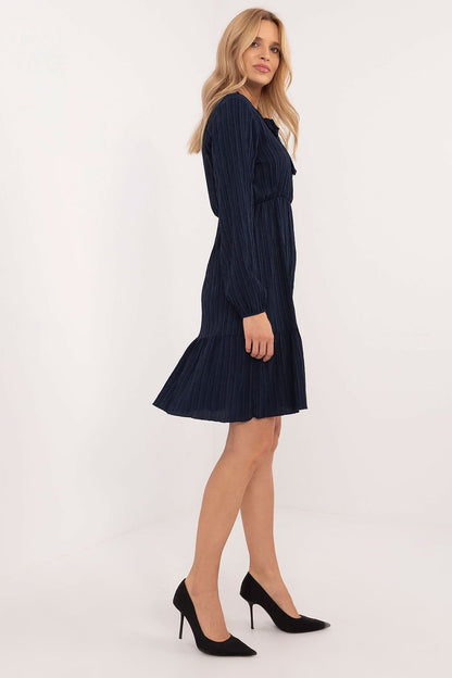 Flared Everyday Dress with Tied Neckline, Long Sleeves, and Ruffle Detail