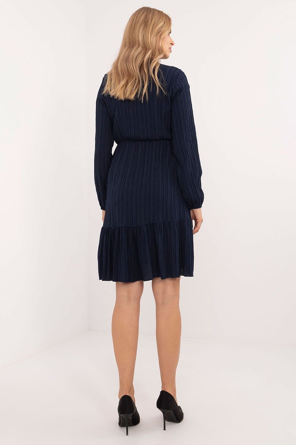 Flared Everyday Dress with Tied Neckline, Long Sleeves, and Ruffle Detail