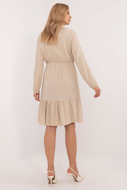 Flared Everyday Dress with Tied Neckline, Long Sleeves, and Ruffle Detail