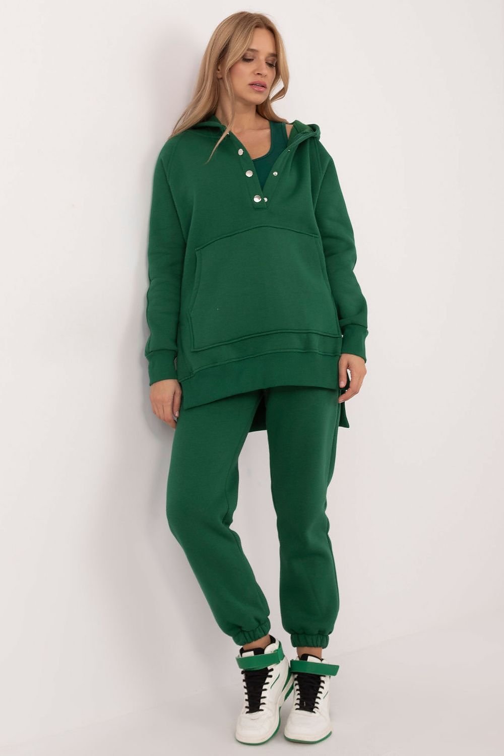 Women's Warmed T-Shirt, Sweatshirt, and Pants Set with Mélange Pattern