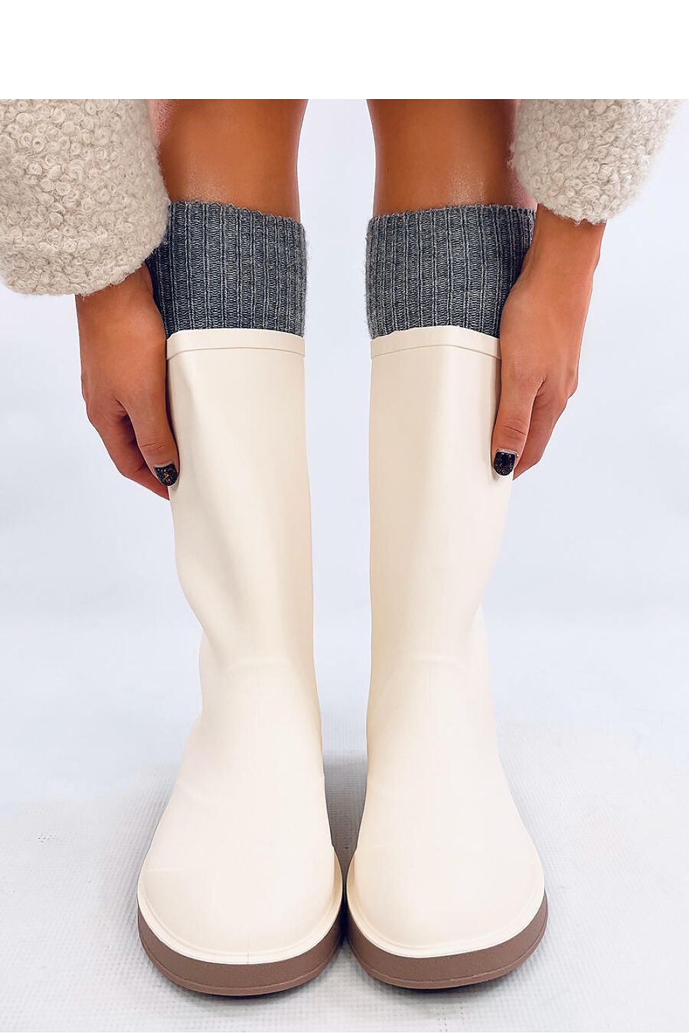 Women's Military-Style Wellington Boots with Matte Finish and Wide Shaft