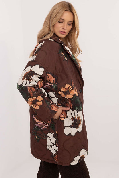 Veste matelassée surdimensionnée à imprimé floral marron pour femme