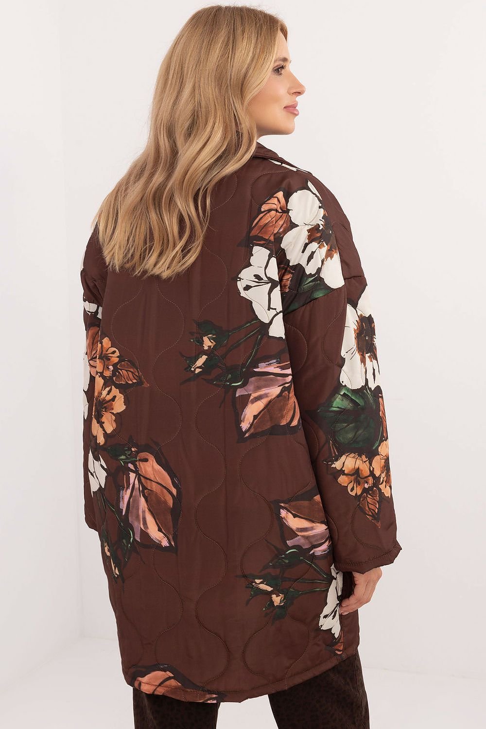 Veste matelassée surdimensionnée à imprimé floral marron pour femme