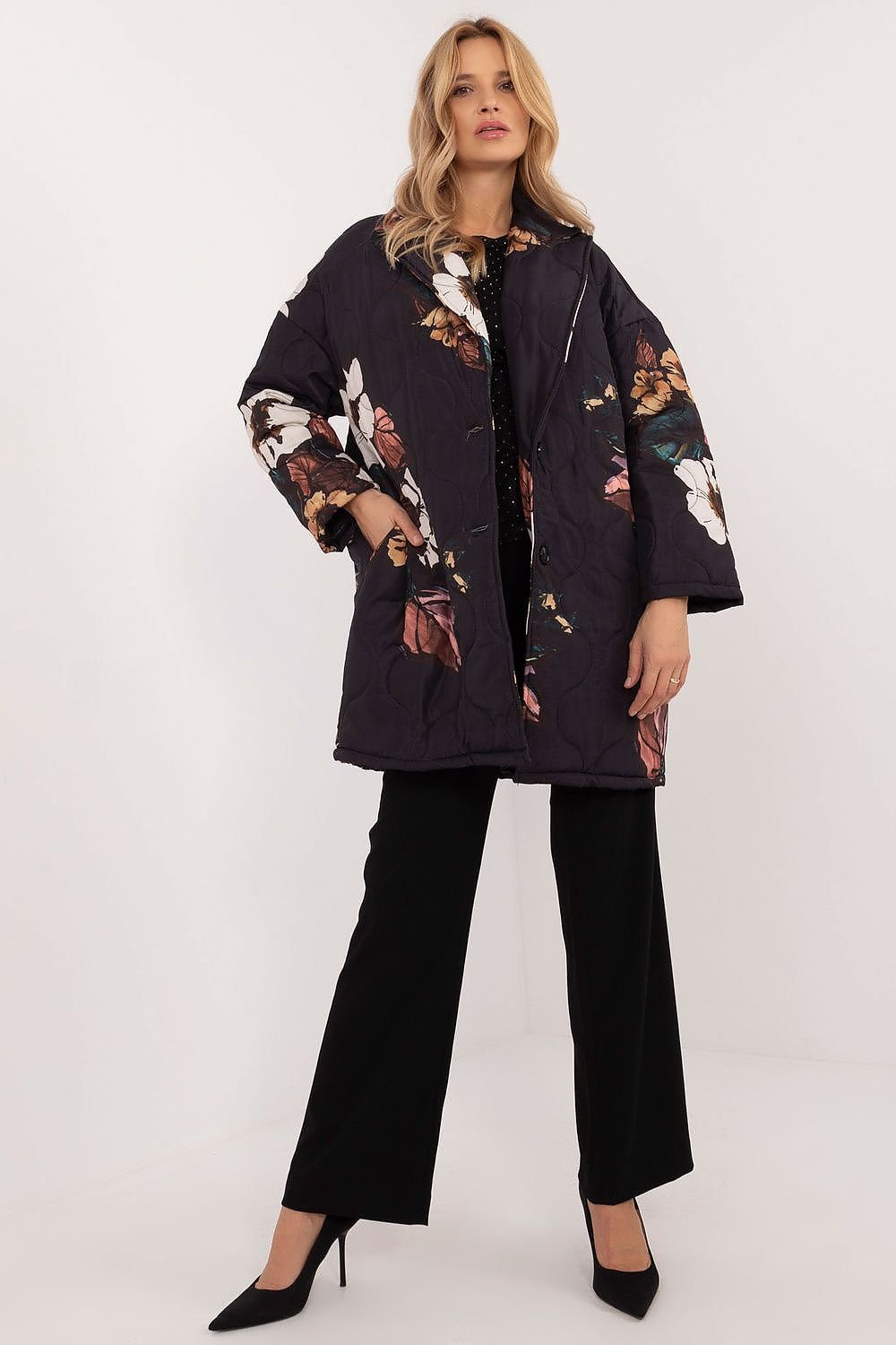 Veste matelassée surdimensionnée à imprimé floral marron pour femme