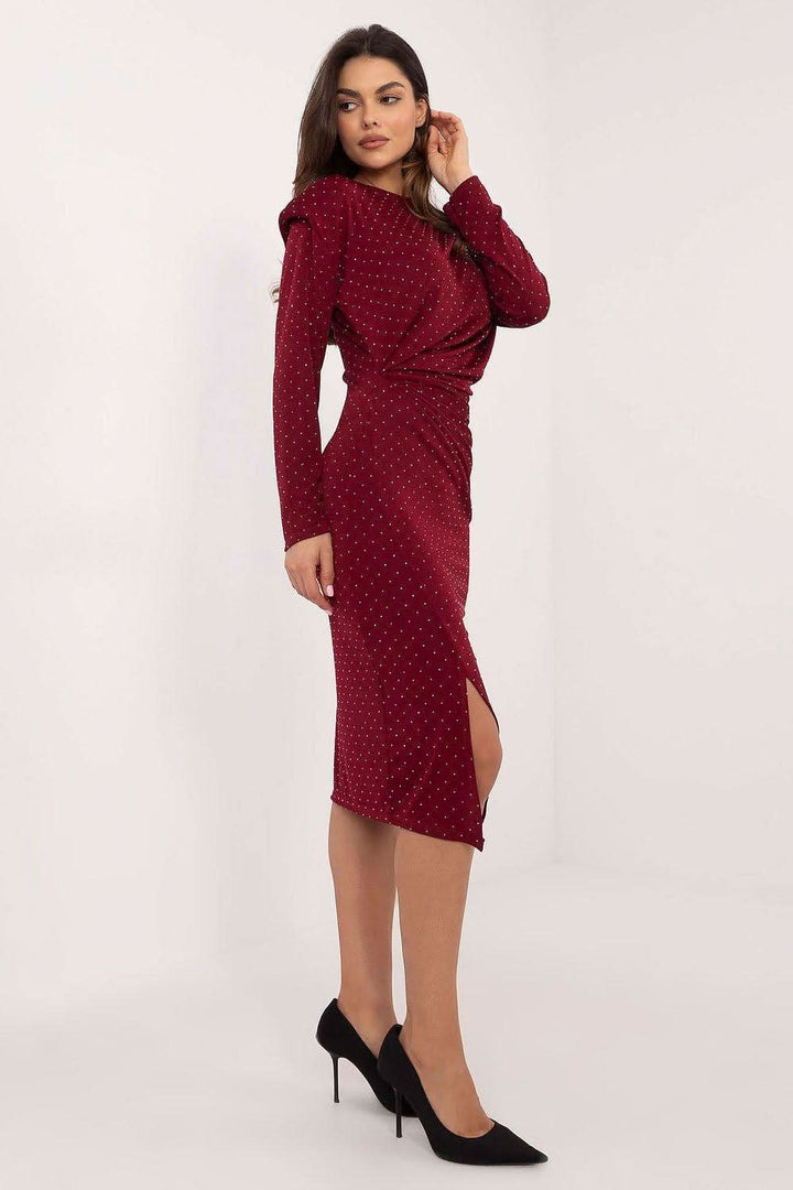 Fitted Midi Dress with Jet Bead Embellishments and Long Sleeves - Ludowika 