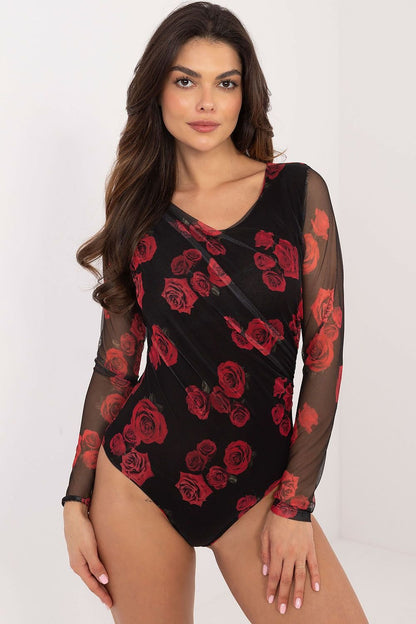 Elegant Patterned Bodysuit with Decorative Creases