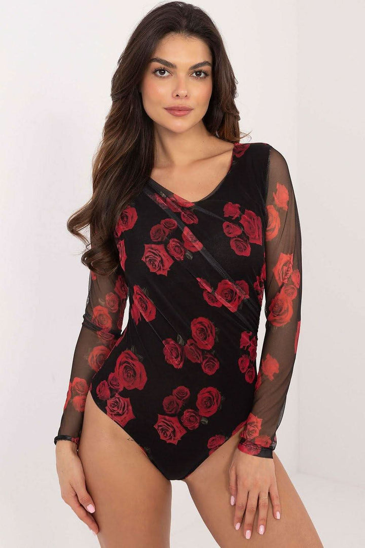 Elegant Patterned Bodysuit with Decorative Creases - Ludowika 