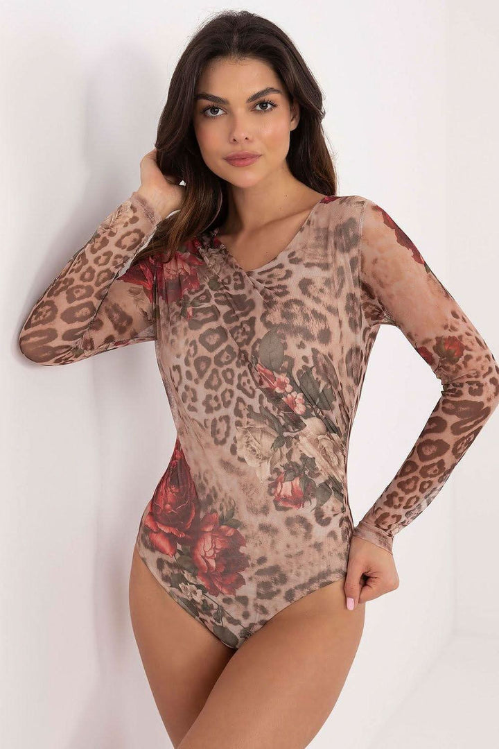 Elegant Patterned Bodysuit with Decorative Creases - Ludowika 