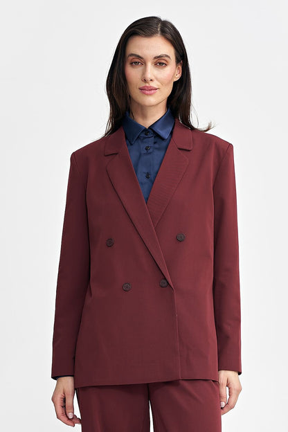 Women’s Oversized Blazer with Classic Collar, Double-Breasted Button Closure, and Shoulder Pads