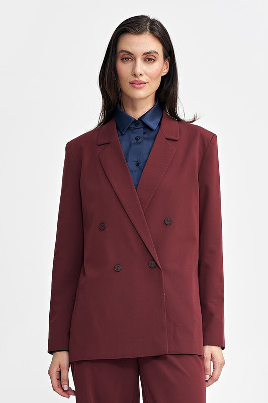 Blazer oversize pour femme avec col classique, fermeture à double boutonnage et épaulettes