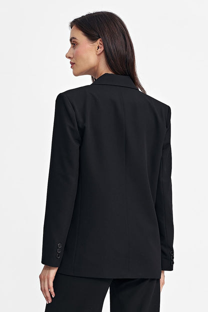 Women’s Oversized Blazer with Classic Collar, Double-Breasted Button Closure, and Shoulder Pads