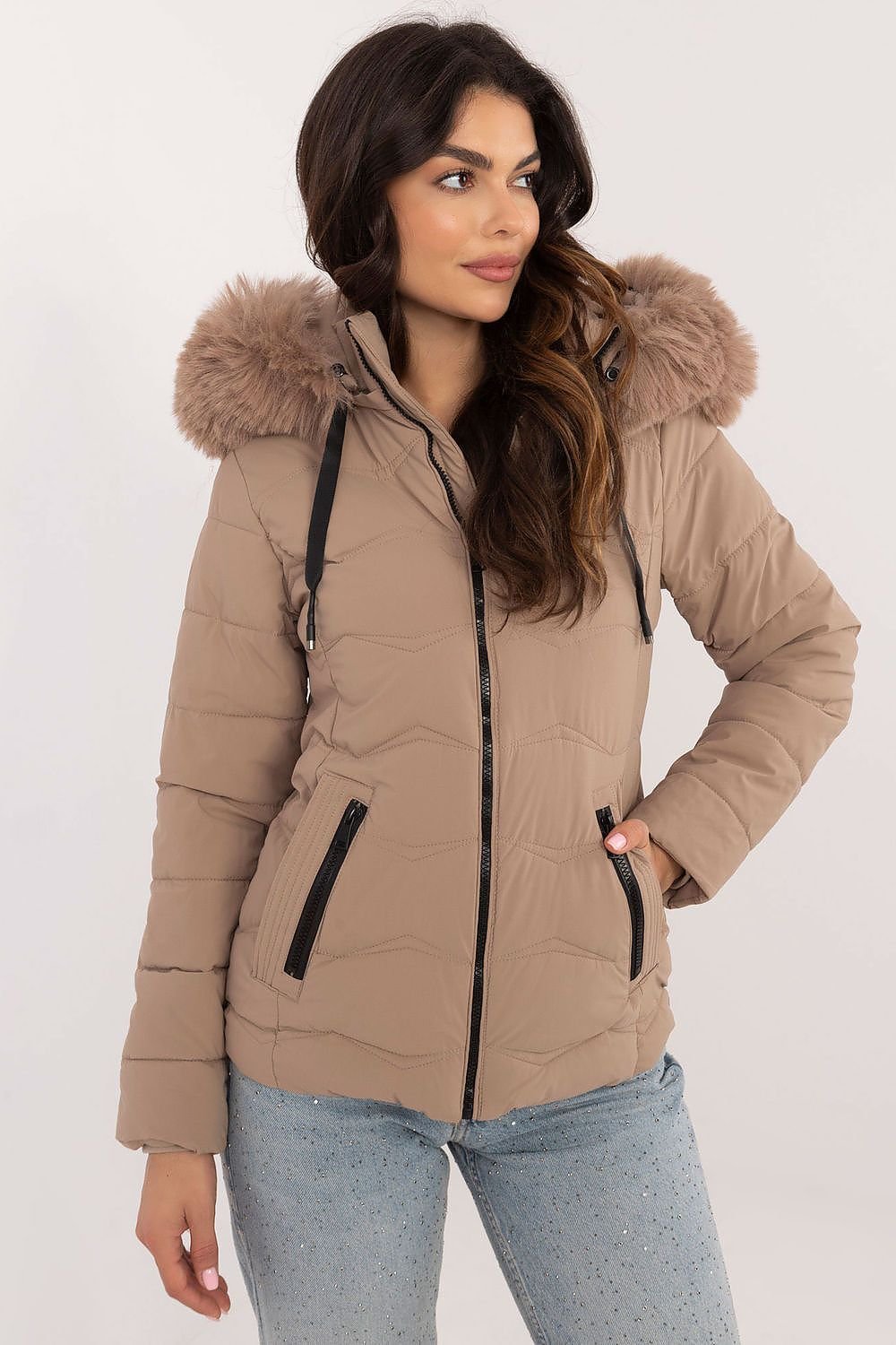 Quilted Jacket with Detachable Hood and Side Zip Pockets