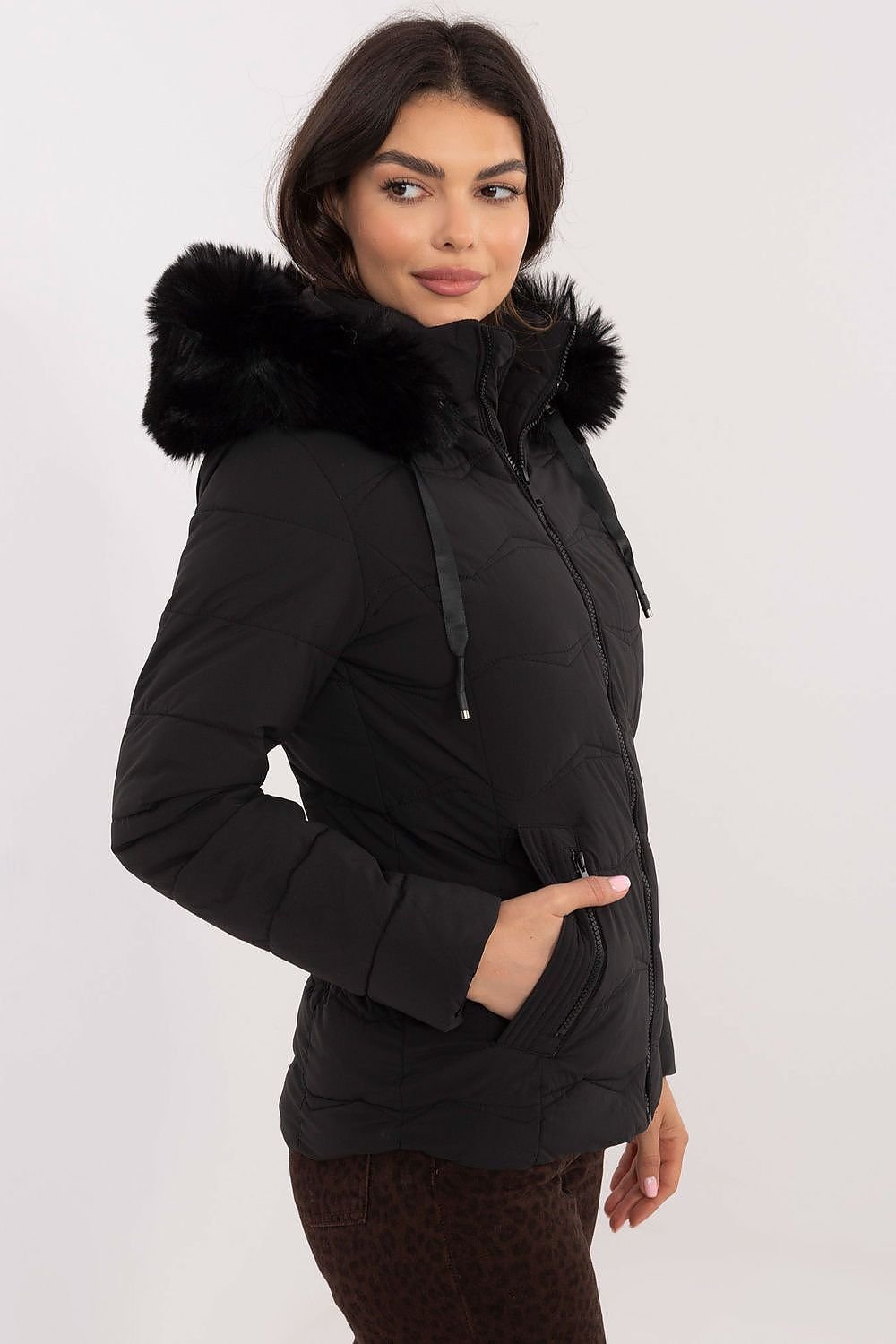 Quilted Jacket with Detachable Hood and Side Zip Pockets