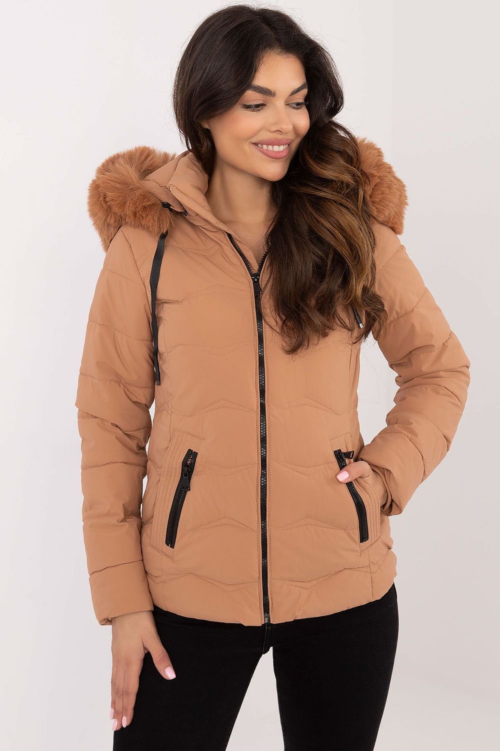 Quilted Jacket with Detachable Hood and Side Zip Pockets