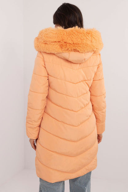 Knee-Length Quilted Jacket with Detachable Fur and Hood