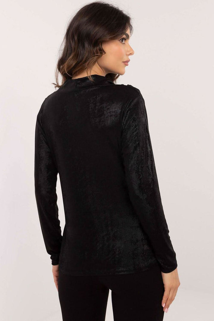 Elegant Blouse with Shiny Material, Pleats, and Flowing Neckline - Ludowika 