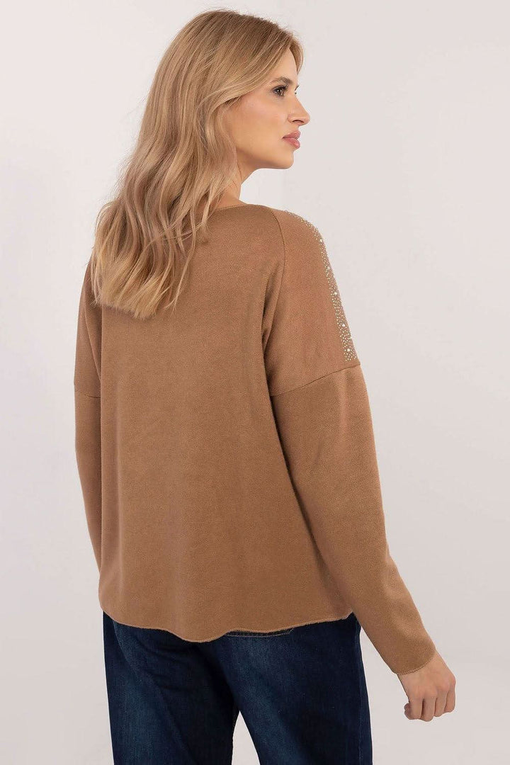 Elegant Women's Sweater with Decorative Rhinestones - Ludowika 