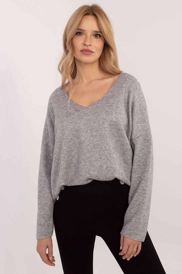 Elegant Women's Sweater with Decorative Rhinestones - Ludowika 