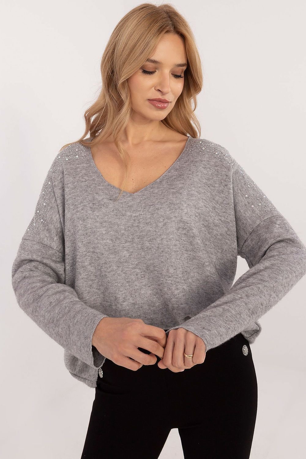 Elegant Women's Sweater with Decorative Rhinestones