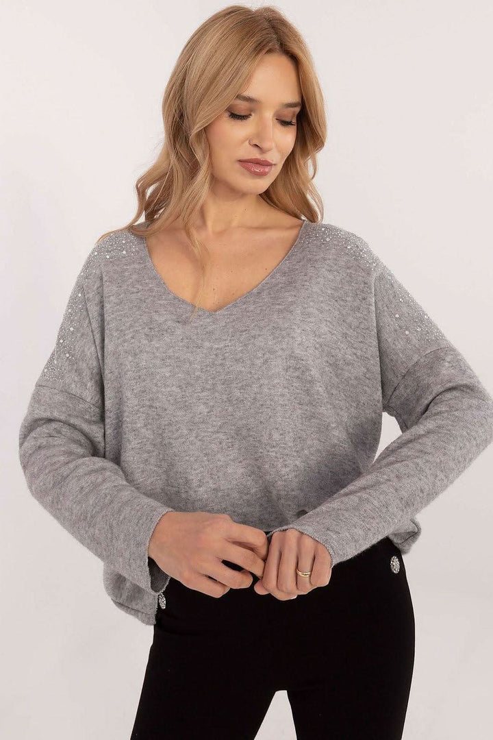 Elegant Women's Sweater with Decorative Rhinestones - Ludowika 