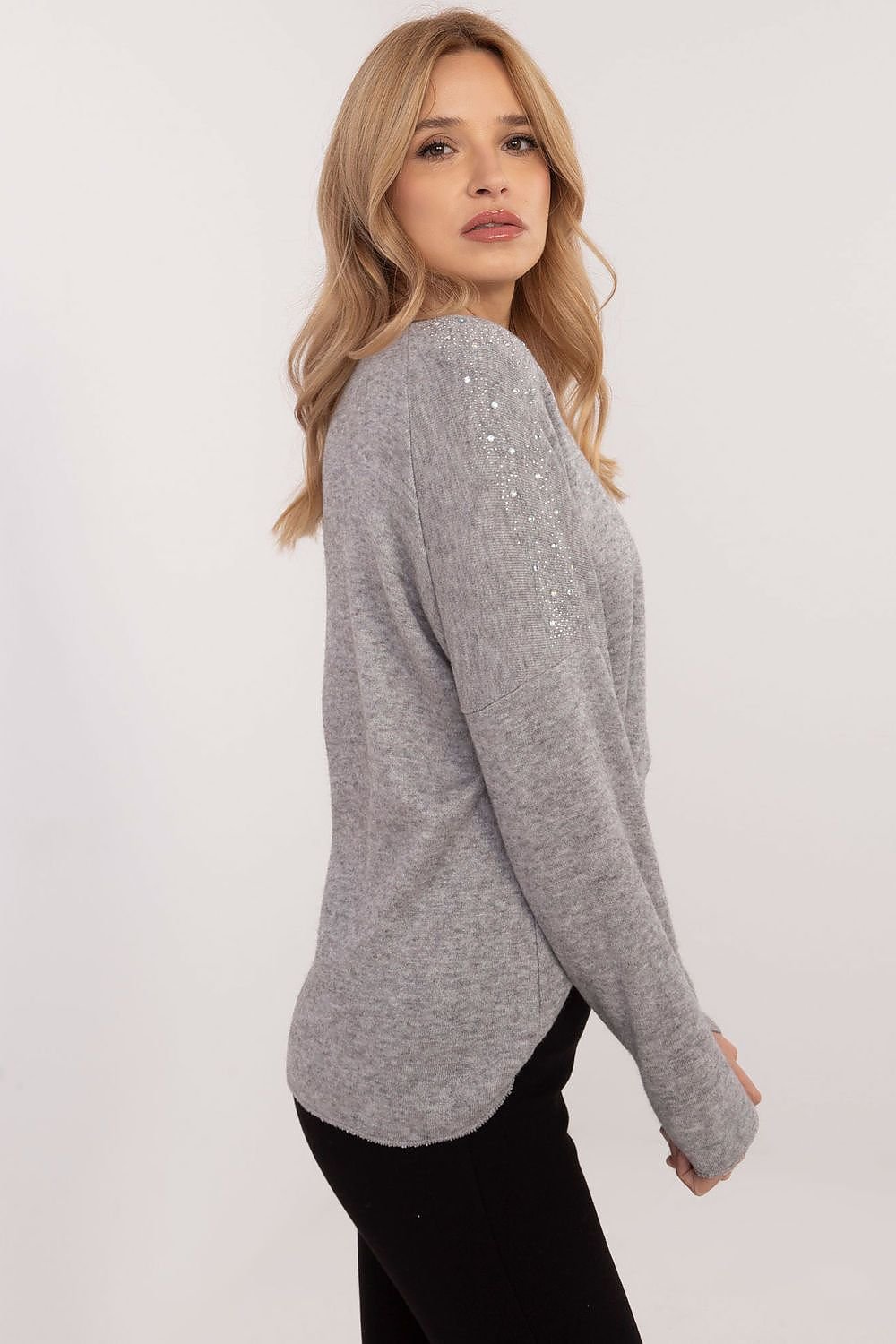 Elegant Women's Sweater with Decorative Rhinestones