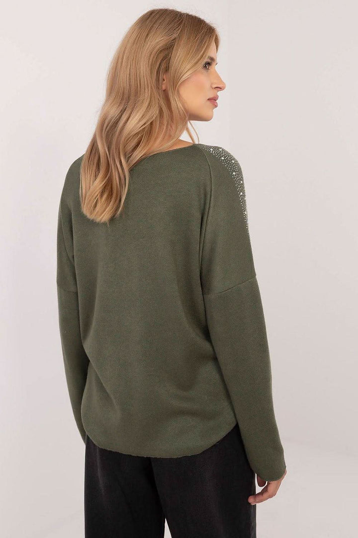 Elegant Women's Sweater with Decorative Rhinestones - Ludowika 
