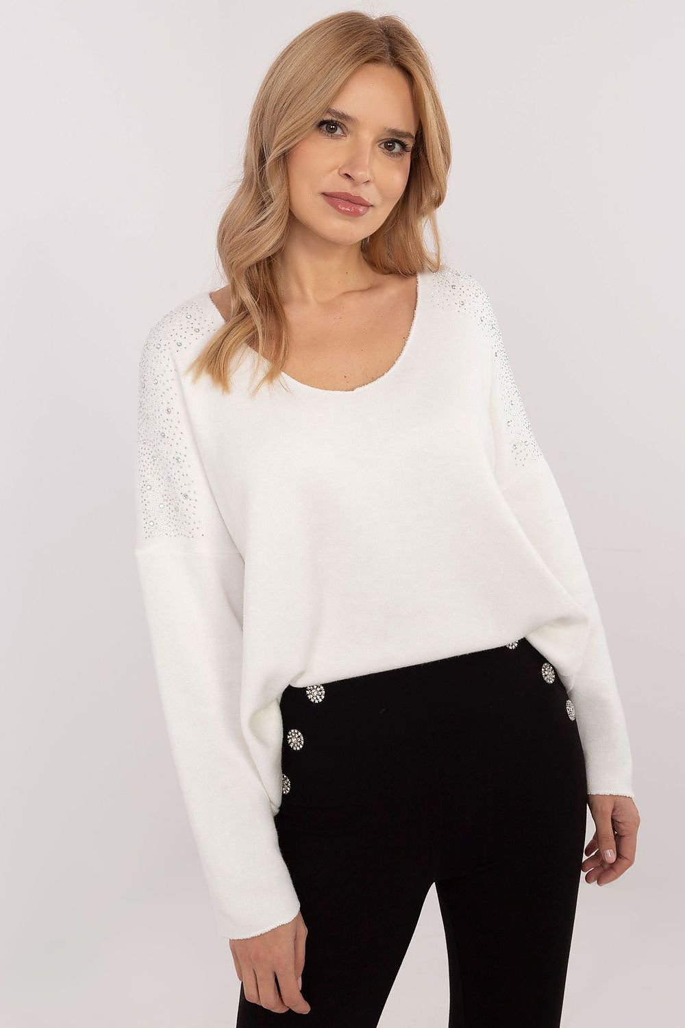 Elegant Women's Sweater with Decorative Rhinestones