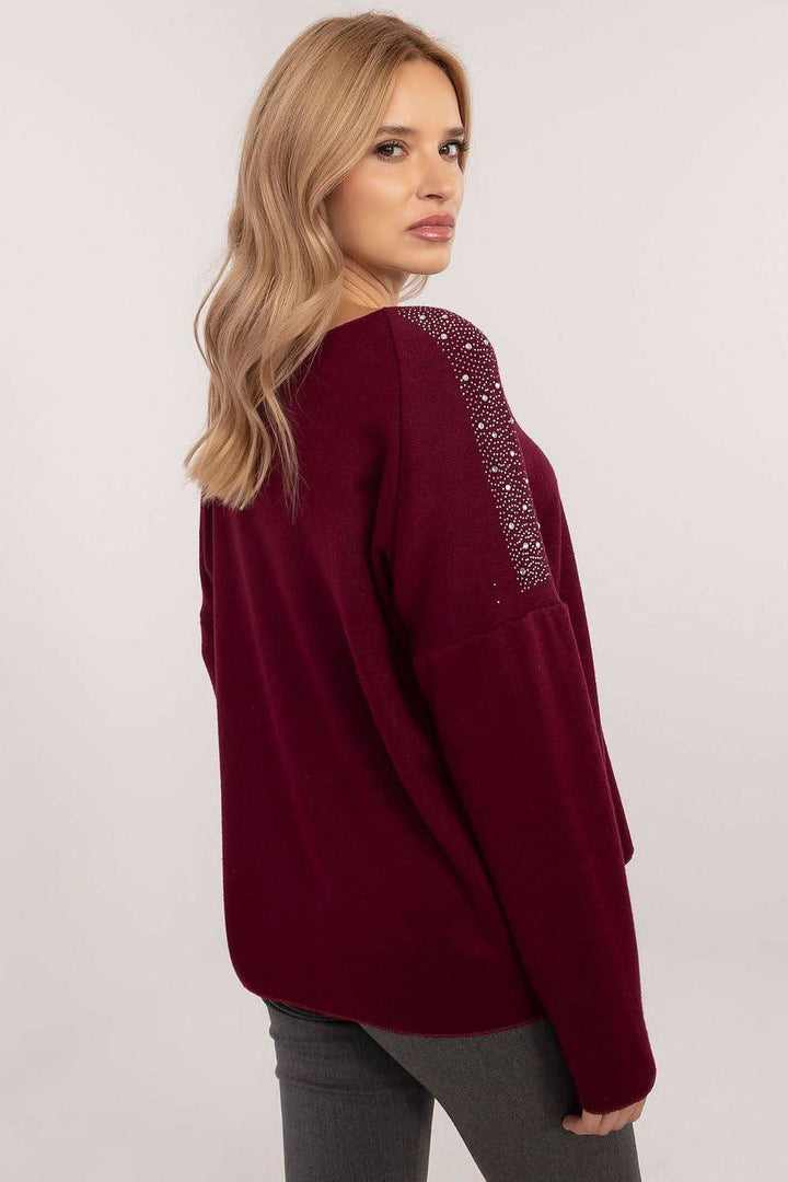 Elegant Women's Sweater with Decorative Rhinestones - Ludowika 