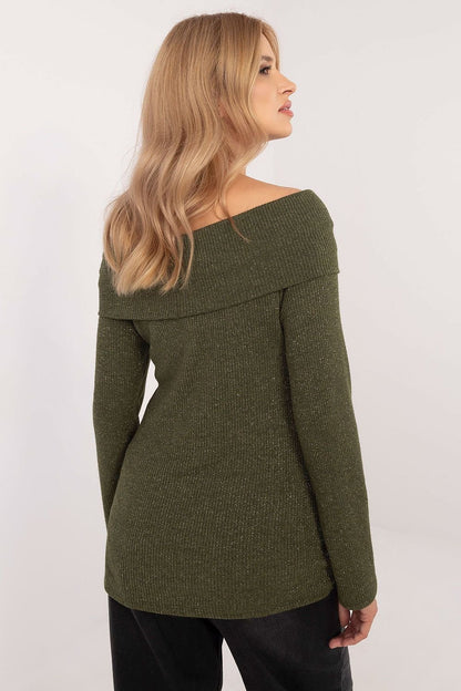 Ribbed Off-the-Shoulder Sweater with Shiny Detailing